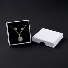 Honeyhandy Paper with Sponge Mat Necklace Boxes, Square, White, 7x7x1.65cm, Inner Diameter: 6.3x6.3x1cm