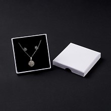 Honeyhandy Paper with Sponge Mat Necklace Boxes, Square, White, 9x9x1.6cm, Inner Diameter: 8.3x8.3x1cm