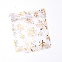 Honeyhandy Christmas Snowflake Organza Gift Bags, for Party Candy Jewelry Bags & Pouches, Rectangle, Gold, 12.2x10x0.05cm