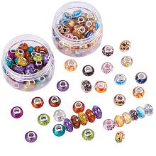 NBEADS 2 Boxes 100PCS 14mm Mixed Color Acrylic European Beads, Silver Tone Brass Double Cores Large Hole Rondell Charms Beads fit Snake Chain Bracelet Jewelry Making