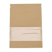 Honeyhandy Kraft Paper Open Top Zip Lock Bags, Food Storage Bags, Sealable Pouches, for Storage Packaging, with Tear Notches, Rectangle, Camel, 12.8x9.1x0.15cm, Inner Measure: 8cm, Window: 9.1x4cm, Unilateral Thickness: 4.7 Mil(0.12mm)