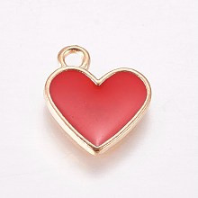 Honeyhandy Alloy Enamel Charms, Heart, Light Gold, Red, 13x11.5x1.6mm, Hole: 1.6mm