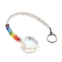 Honeyhandy Chakra Heart Crystal Suncatcher Dowsing Pendulum Pendants, with 304 Stainless Steel Split Key Rings, Glass Beads, Velvet Bag, Stainless Steel Color, Colorful, 23.5cm