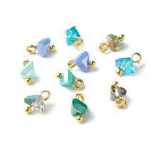 Honeyhandy Electroplate Glass Charms, with Brass Ball Head Pins, Triangle, Turquoise, 8x6x4.5mm, Hole: 1.8mm