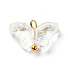 Honeyhandy Electroplate Transparent Glass Pendants, AB Color Plated,  Mixed Style, with Brass Findings, Golden, Butterfly, Clear AB, 10x15x4mm, Hole: 1.8mm