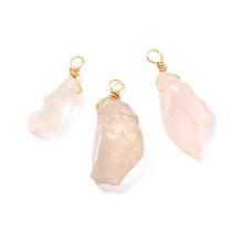 Honeyhandy Natural Rose Quartz Pendants, with Real 18K Gold Plated Eco-Friendly Copper Wire, Nuggets, 24.5~32x7.5~13x7~10mm, Hole: 3mm