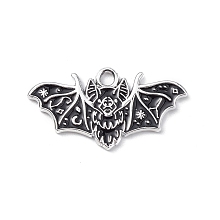 Honeyhandy Alloy Pendants, Platinum, Bat Charms, Black, 13.5x25.5x1.2mm, Hole: 2mm