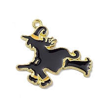 Honeyhandy Halloween Alloy Enamel Pendants, Light Gold, Witch, 27x29x1.3mm, Hole: 1.8mm