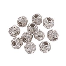 NBEADS 30 Pcs 12mm Platinum Grade A Rhinestone Pave Crystal Brass Beads European Charms Rondelle Beads fit Bracelet Jewelry Making