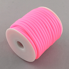 Honeyhandy Synthetic Rubber Cord, Hollow, with White Plastic Spool, Pink, 5mm, Hole: 3mm, about 10.93 yards(10m)/roll