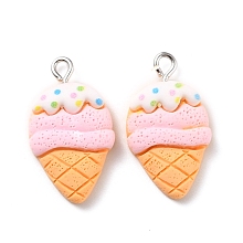 Honeyhandy Resin Pendants, with Platinum Iron Peg Bail, Ice-cream, Pink, 26.5x15x5.5mm, Hole: 2mm