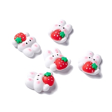 ARRICRAFT Resin Cabochons, Rabbit with Strawberry, White, 23x20x8.5mm