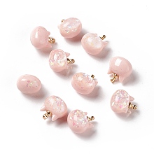 Honeyhandy Sparkle Opaque Resin Charms, with Golden Tone Brass Findings, Pearlized, Cat Head, Pink, 11.5x10.5x8mm, Hole: 1.5mm