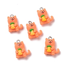 Honeyhandy Opaque Resin Pendants, with Platinum Tone Iron Loops, Dog, Dark Orange, 20.5x16x8mm, Hole: 2mm