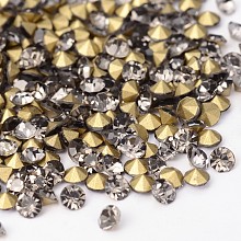 Honeyhandy Back Plated Grade A Diamond Glass Pointed Rhinestone, Black Diamond, 3.8~3.9mm, about 1440pcs/bag