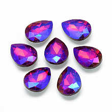 Honeyhandy Pointed Back Glass Rhinestone Cabochons, Back Plated, Faceted, AB Color Plated, teardrop, Red, 14x10x5mm