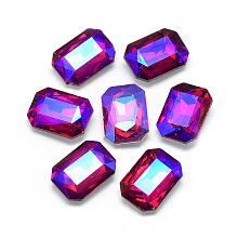 Honeyhandy Pointed Back Glass Rhinestone Cabochons, Back Plated, Faceted, AB Color Plated, Rectangle Octagon, Red, 14x10x4.5mm