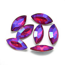 Honeyhandy Pointed Back Glass Rhinestone Cabochons, Back Plated, Faceted, AB Color Plated, Horse Eye, Red, 15x7x4mm