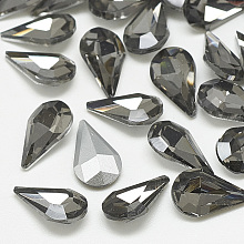 Honeyhandy Pointed Back Glass Rhinestone Cabochons, Back Plated, Faceted, teardrop, Black Diamond, 8x5x3mm