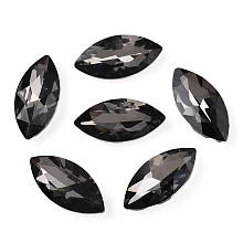 Honeyhandy Pointed Back Glass Rhinestone Cabochons, Back Plated, Faceted, Horse Eye, Black Diamond, 26.5x13x7mm