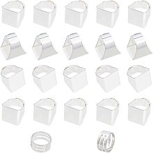 PandaHall Elite 20pcs Adjustable Solid Brass Ring Blank Bases Findings with Rectangle Pads 2pcs Jump Ring Opener for Women DIY Finger Ring Jewelry DIY Craft Making, Platinum