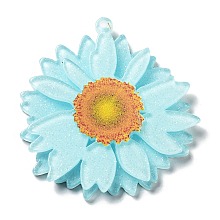 Honeyhandy Printed Transparent Acrylic Pendants, 3D Flower Charms, Light Cyan, 42.5x40x4mm, Hole: 1.5mm