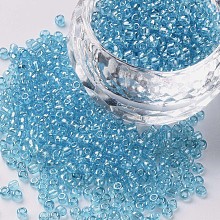 Honeyhandy Glass Seed Beads, Trans. Colours Lustered, Round, Light Cyan, 2mm, Hole: 1mm, 30000pcs/pound