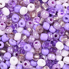 Honeyhandy Opaque & Transparent Inside Colours Glass Seed Beads, Round Hole, Round, Mixed Color, Medium Purple, 4mm, Hole: 1.4~1.5mm