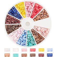 SUPERFINDINGS About 420pcs 12 Colors 2-Hole Glass Seed Beads Rectangle Carrier Beads Baking Paint Glass Seed Beads for Multi-Strand Jewelry Bracelet Craft Making