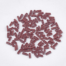 Honeyhandy 2-Hole Opaque Glass Seed Beads, Rectangle, Brown, 4.5~5x2x1~1.5mm, Hole: 0.5~0.8mm