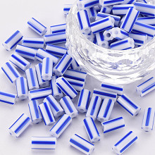 Honeyhandy Glass Bugle Beads, Opaque Colours Seep, Round Hole, Blue, 8~10x4mm, Hole: 1.8mm, about 1800pcs/pound