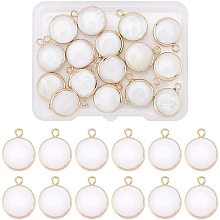 BENECREAT 16PCS Freshwater Shell Charms Pendants Flat Round Shell Charms with Gold Plated Brass Edge for Bracelet Necklace DIY Jewelry Making, 16x13x5mm