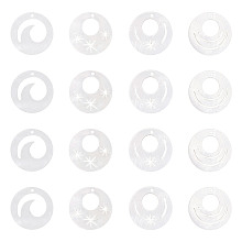 SUPERFINDINGS Natural Freshwater Shell Pendants, Flat Round with Wave, Linen, 18x2mm, Hole: 1mm, 16pcs/box