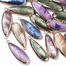 Honeyhandy Natural Freshwater Shell Pendants, with Iron Loops, Edge Golden Plated, Dyed, Teardrop, Mixed Color, 31~33x10.5~12x5mm, Hole: 1.8mm