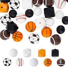 Arricraft 36Pcs 9 Styles Silicone Sports Beads Football Basketball Rugby Tennis Loose Beads Set with Elastic Rope Multi Sports Geometric Cubes Round Tiny Balls for Craft Making Hole 2mm