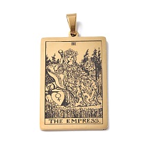 Honeyhandy 201 Stainless Steel Pendant, Golden, Rectangle with Tarot Pattern, The Empress III, 40x24x1.5mm, Hole: 4x7mm