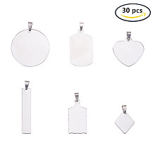 BENECREAT 30PCS Large Stainless Steel Blank Stamping Tag Mixed Shape Charm Pendants with Snap on Bails for Bracelet Necklace Making