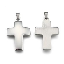 Honeyhandy Cross 304 Stainless Steel Surface Pendants, Stainless Steel Color, 36x24x4mm, Hole: 5x9mm