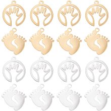 DICOSMETIC 16Pcs 2 Style Stainless Steel Baby Feetprint Pendants Baby Handprint Pendants Newborn Baby Charms for Jewelry Making Craft