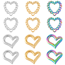 DICOSMETIC 12Pcs 2Styles 3Colors Hollow Heart Linking Ring Love Heart Connector Asymmetrical Heart Charm Open Bezel Charm Connector Stainless Steel Linking Ring for Jewelry Making Valentines Gift