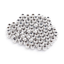 Honeyhandy 304 Stainless Steel Beads, Hollow Round, Stainless Steel Color, 3x2.7~3mm, Hole: 1mm, 500pcs/bag