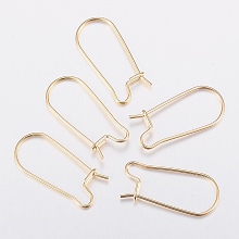 Honeyhandy 304 Stainless Steel Hoop Earring Findings Kidney Ear Wires, Real 18k Gold Plated, 20x9x0.8mm