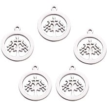 UNICRAFTALE About 50pcs Stainless Steel Charms Flat Round with Tree of Life Pendants Small Hole Charm for Necklace Bracelet Jewelry Making 14x12x1mm, Hole 1mm