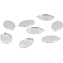 Pandahall Elite About 50pcs Stainless Steel Pendant Oval Cabochon Settings Plain Edge Bezel Cups Charm for DIY Necklace Bracelet Jewelry Making 35x21x1.5mm, Hole 2mm