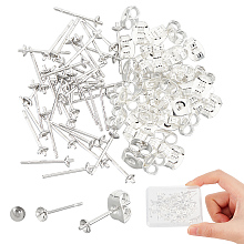 DICOSMETIC 40Pcs Stud Earrings 925 Sterling Silver Earrings Posts 0.7mm Small Silver Pearl Cup Stud Earring Setting and 40pcs Stainless Steel Ear Nuts for Earring Making, Tray: 2.5mm