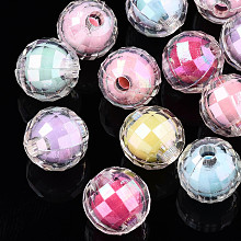 Honeyhandy Transparent Acrylic Beads, Bead in Bead, AB Color, Faceted Round, Mixed Color, 10mm, Hole: 2mm, about 1000pcs/500g