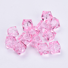 Honeyhandy Transparent Acrylic Beads, Faceted, Cube, Pink, 8x8x7.5mm, Hole: 1.4mm, about 1730pcs/500g