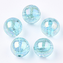 Honeyhandy Transparent Acrylic Beads, with Glitter Powder, Glitter Beads, Round, Turquoise, 19~19.5x19mm, Hole: 2.5mm, about 110pcs/500g