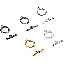 PandaHall Elite 100 Sets 5 Color Toggle Clasps Tibetan Alloy Antique Round Bracelet Jewelry Clasp for Necklace Bracelet Jewelry Making