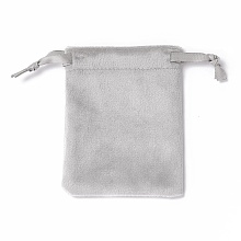 Honeyhandy Velvet Jewelry Drawstring Bags, with Satin Ribbon, Rectangle, Silver, 10x8x0.3cm